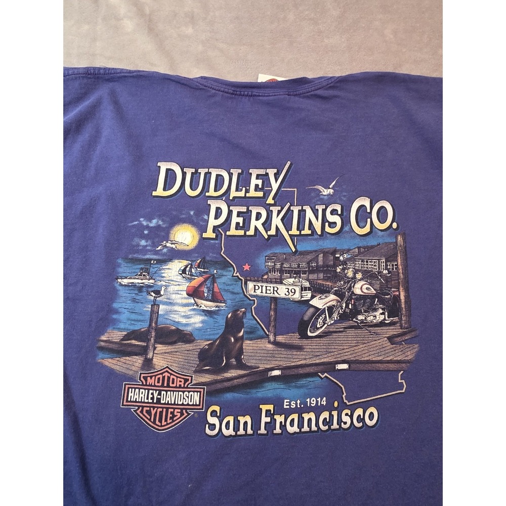 Harley-Davidson Genuine Logo T-Shirt Men's XL Blue‎ Dudley Perkins San Francisco
